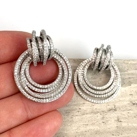 NEW~ Anthropologie Shashi Roux Silver & Cubic Zirconia Door Knocker Earrings - Picture 3 of 15